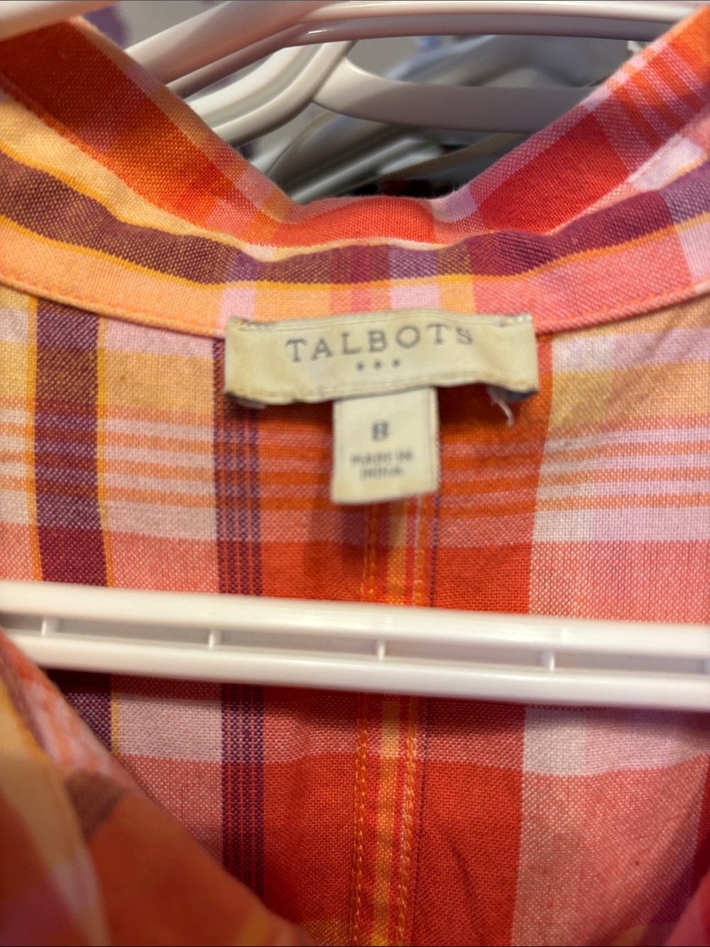 Talbots Sleeveless Plaid Midi Dress in Orange and Pink - Picture 2 of 3